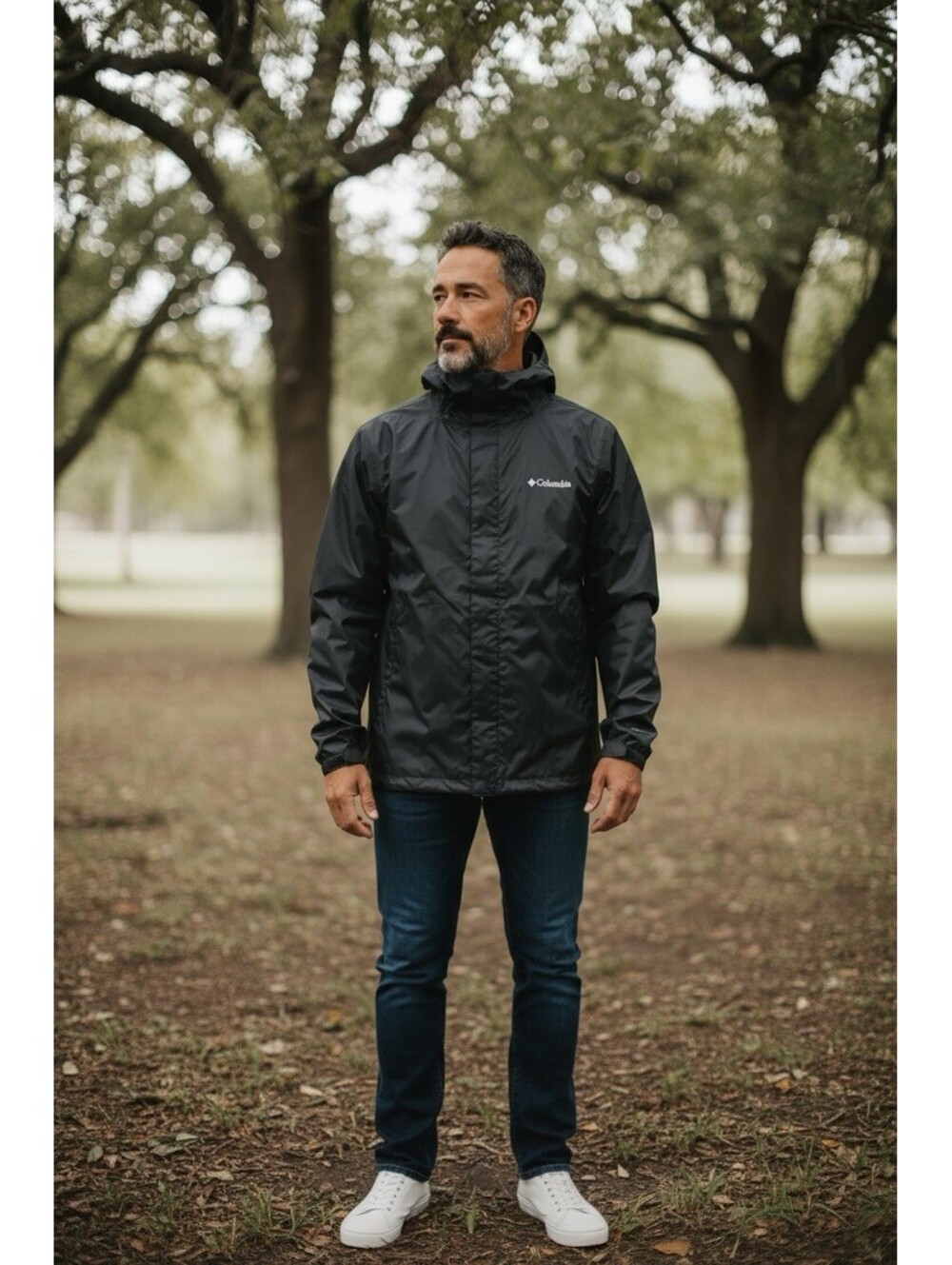 Men’s Columbia BLK Windbreaker W/Hood Water Resistant Size M. Omni Tech. Mesh